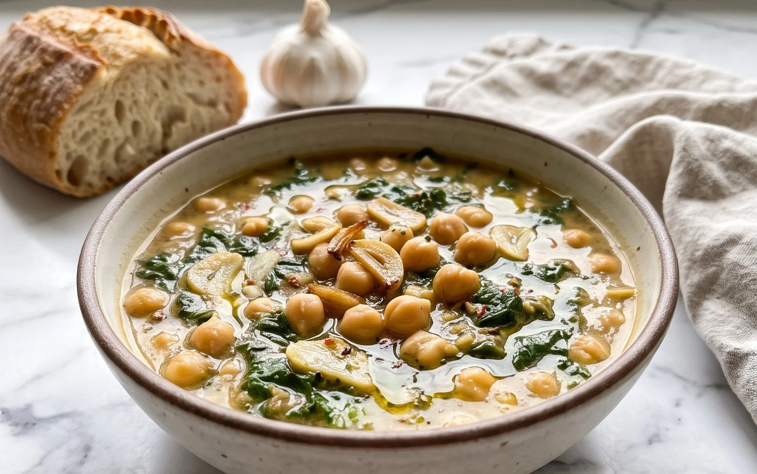 Easy Vegan Garlic Chickpea Soup Recipe
